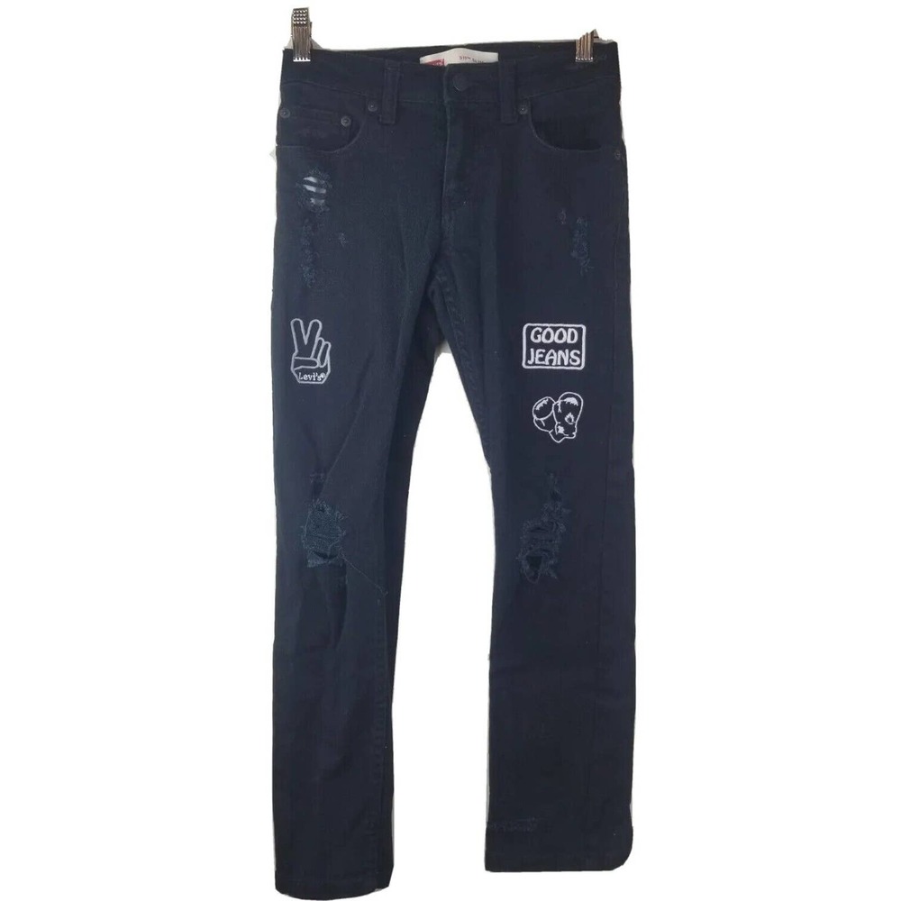 LEVIS 511 slim stretch Boys 10 Jeans Patches Black Destroyed Distressed